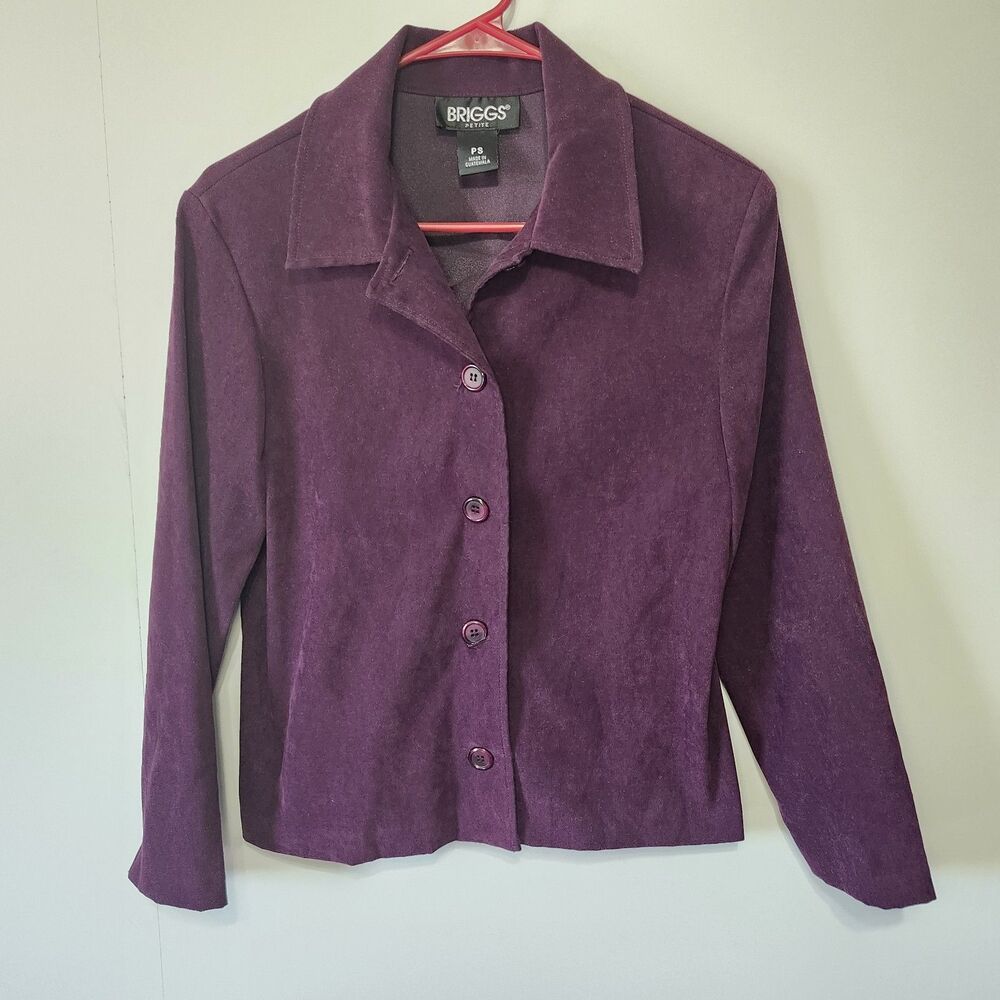 Briggs Petite Purple Microsuede Button Front Shirt Blazer PS Soft Stretch Top